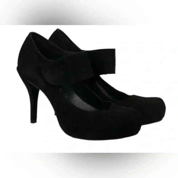 Pedro Garcia Black suede stylish day 2 nite platform Maryjane Velcro heel pump 8 - Picture 1 of 6
